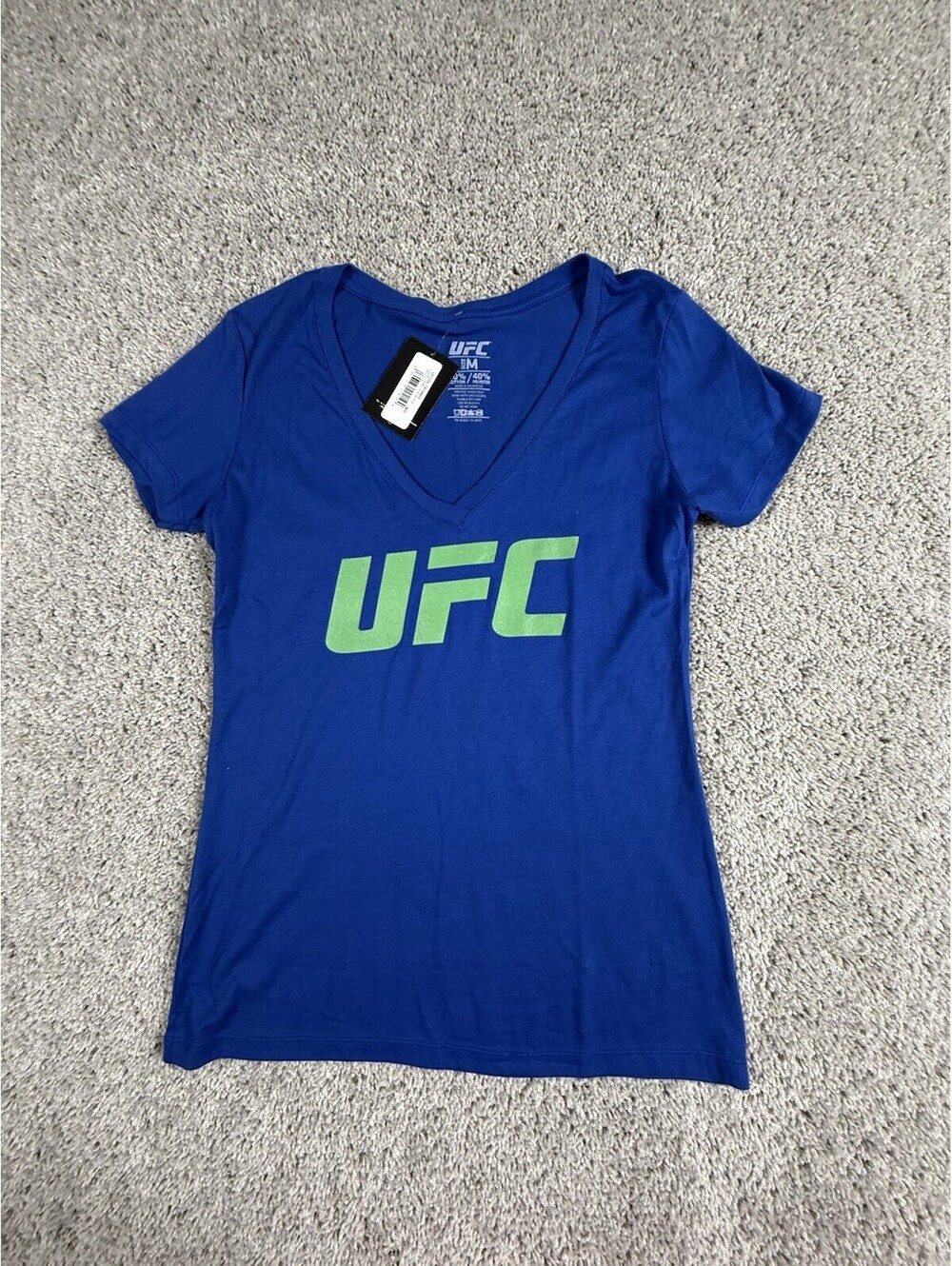 UFC Women's T-Shirt Medium Blue Green V-Neck Short Sleeve NWT